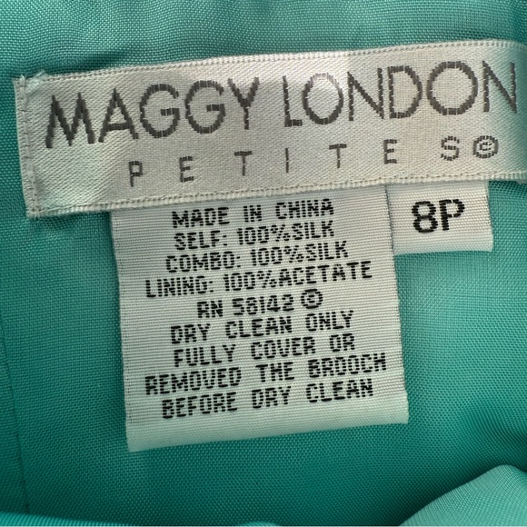 Vintage Maggy London Silk Halter Midi Dress Teal Open Back Party Dress Size 8P - Picture 7 of 11